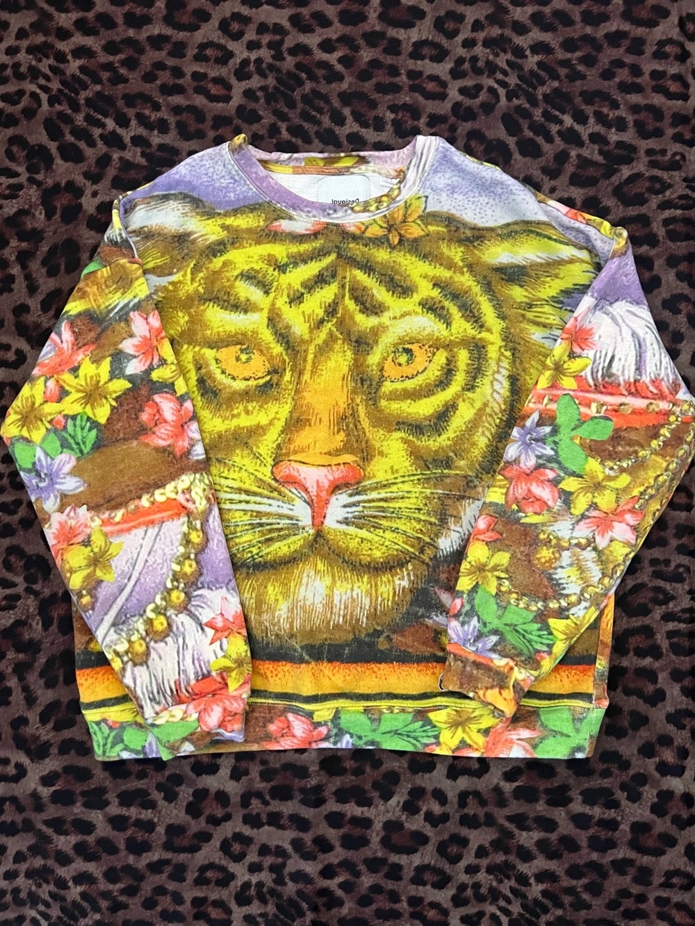 Desigual Multicolor Tiger & Floral Allover Print Crewneck Sweatshirt